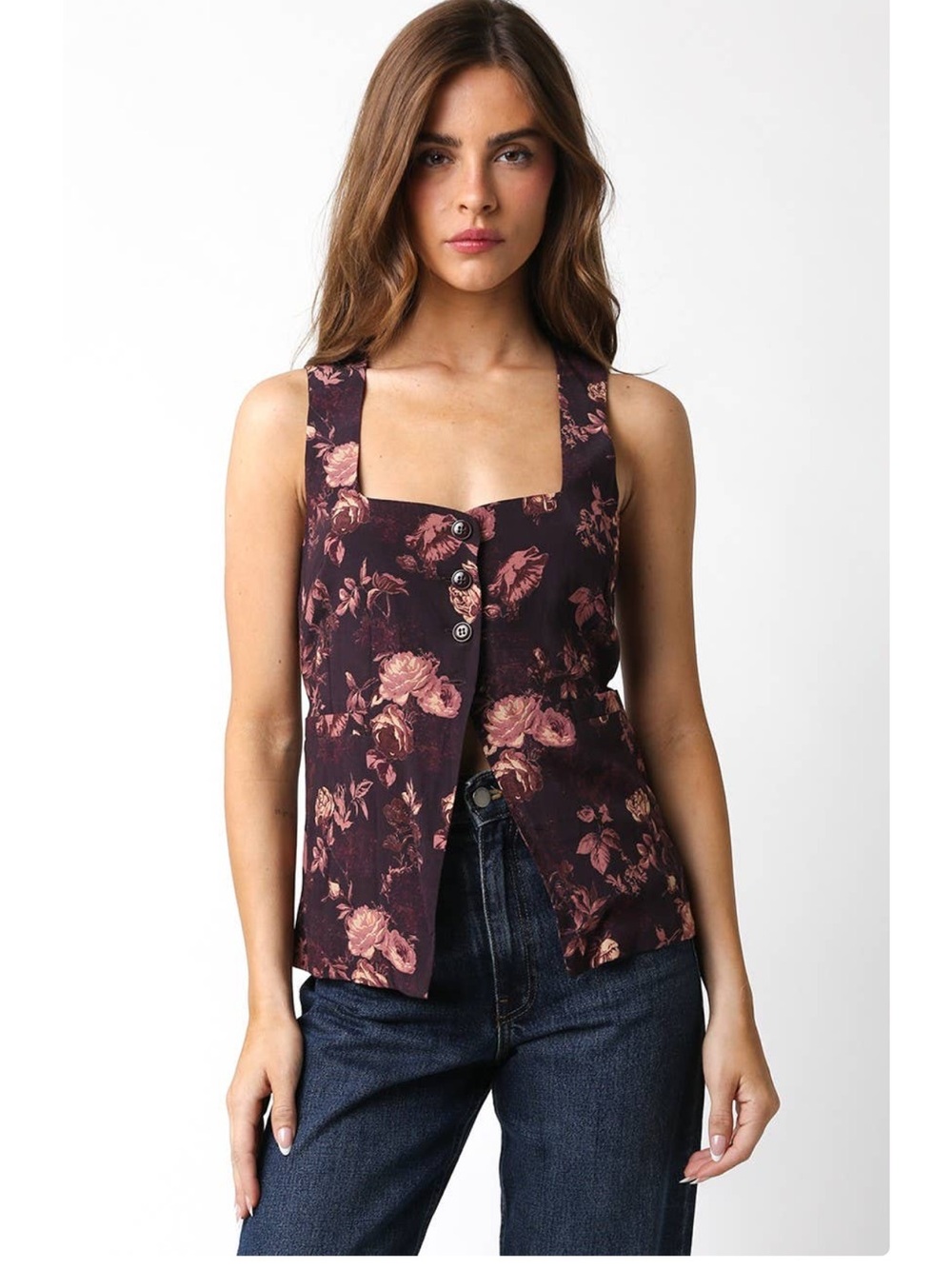 Boutique Brand Floral Square-Neck Button Front Tank Top w/ Matching Pants Floral